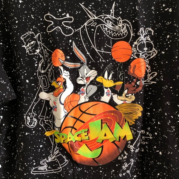 Space Jam Speckled Black T-shirt Size Large - Picture 4 of 6